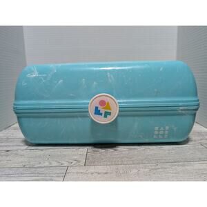 Vintage Caboodle 5626 Teal & White Swirl Makeup Plastic Travel Case Tray Mirror